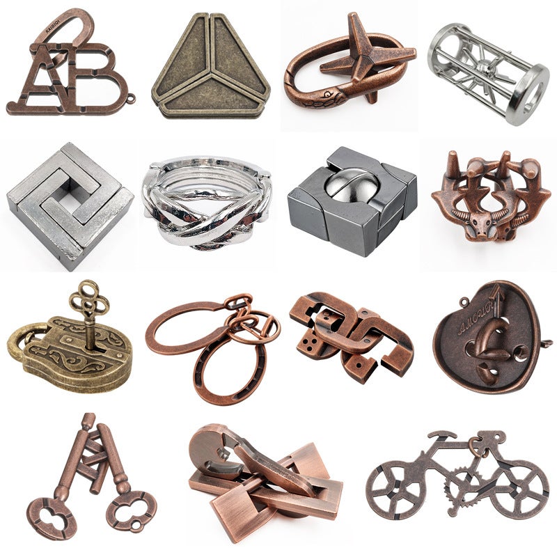 Puzzle Zinc Alloy Intelligence Release Suit Nine Chain Unlock Press Educational Toy Luban Lock Magic Kongming Lock - Image 1